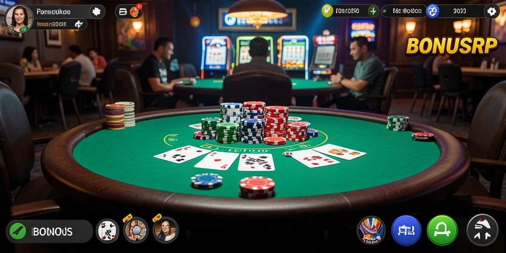 Screenshot gameplay BONUSRP yang menunjukkan keseruan permainan Poker.