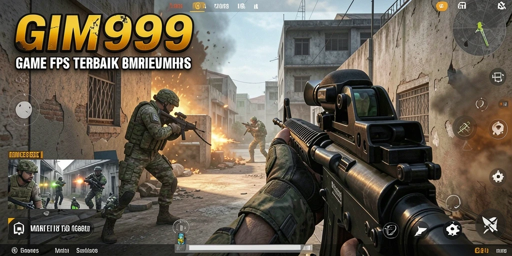 Screenshot GIM999 menampilkan aksi intens dalam pertempuran FPS.