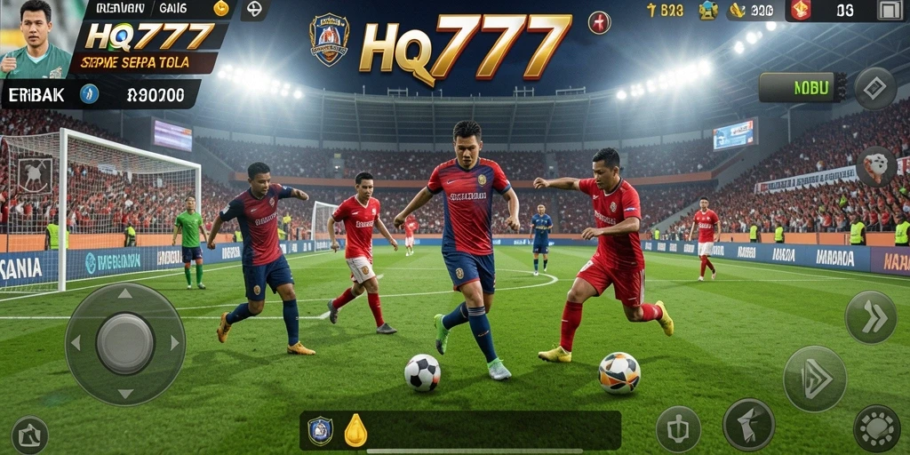 Gameplay HQ777 yang menampilkan aksi seru permainan sepak bola.