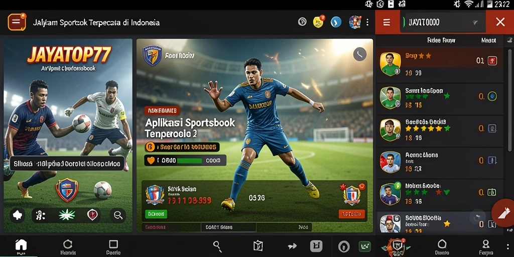 Tampilan antarmuka aplikasi JAYATOP77 dengan fitur Sportsbook yang menarik.