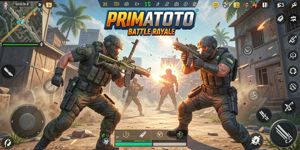 Tampilan mendebarkan dari gameplay Battle Royale PRIMATOTO.