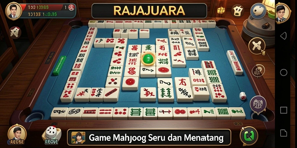 Tampilan gameplay menakjubkan di RAJAJUARA dengan berbagai ubin Mahjong.