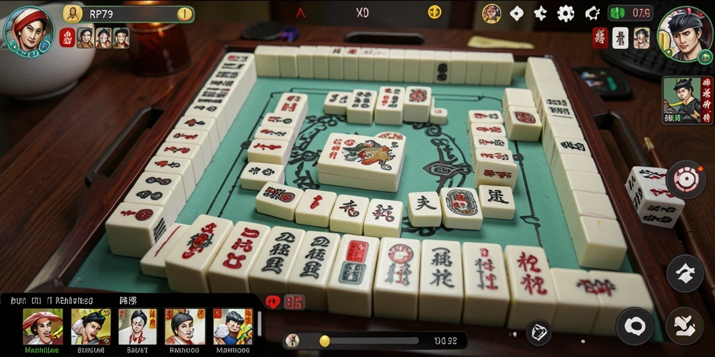 Screenshot gameplay dari RP79 dengan ubin Mahjong yang menawan.