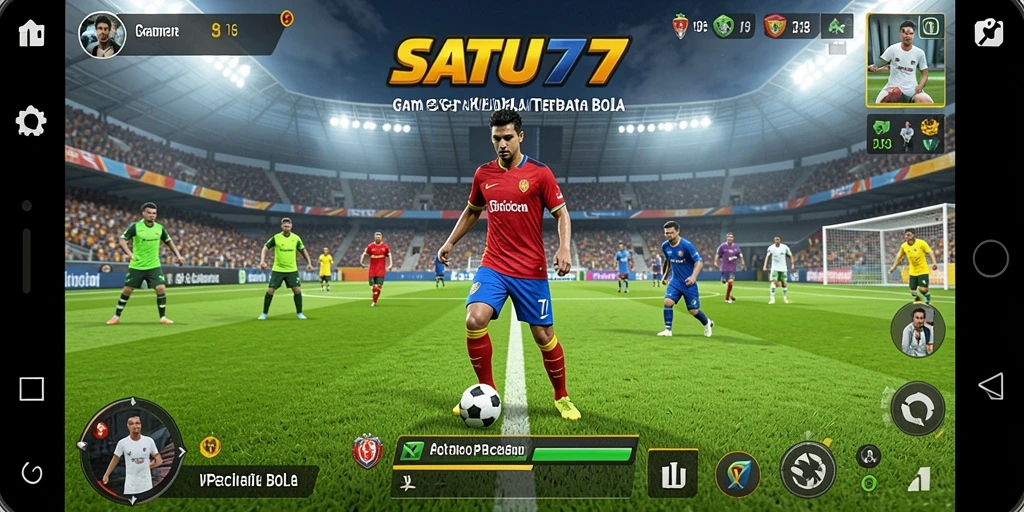 Screenshot SATU77 menampilkan aksi gameplay sepak bola yang mendebarkan.