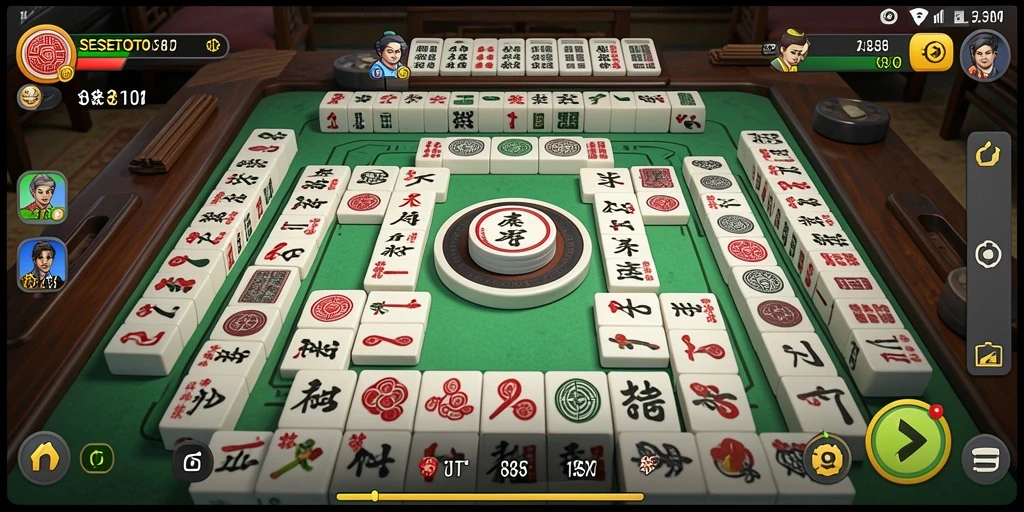 Tampilan gameplay seru SESETOTO dengan ubin Mahjong yang berwarna-warni.